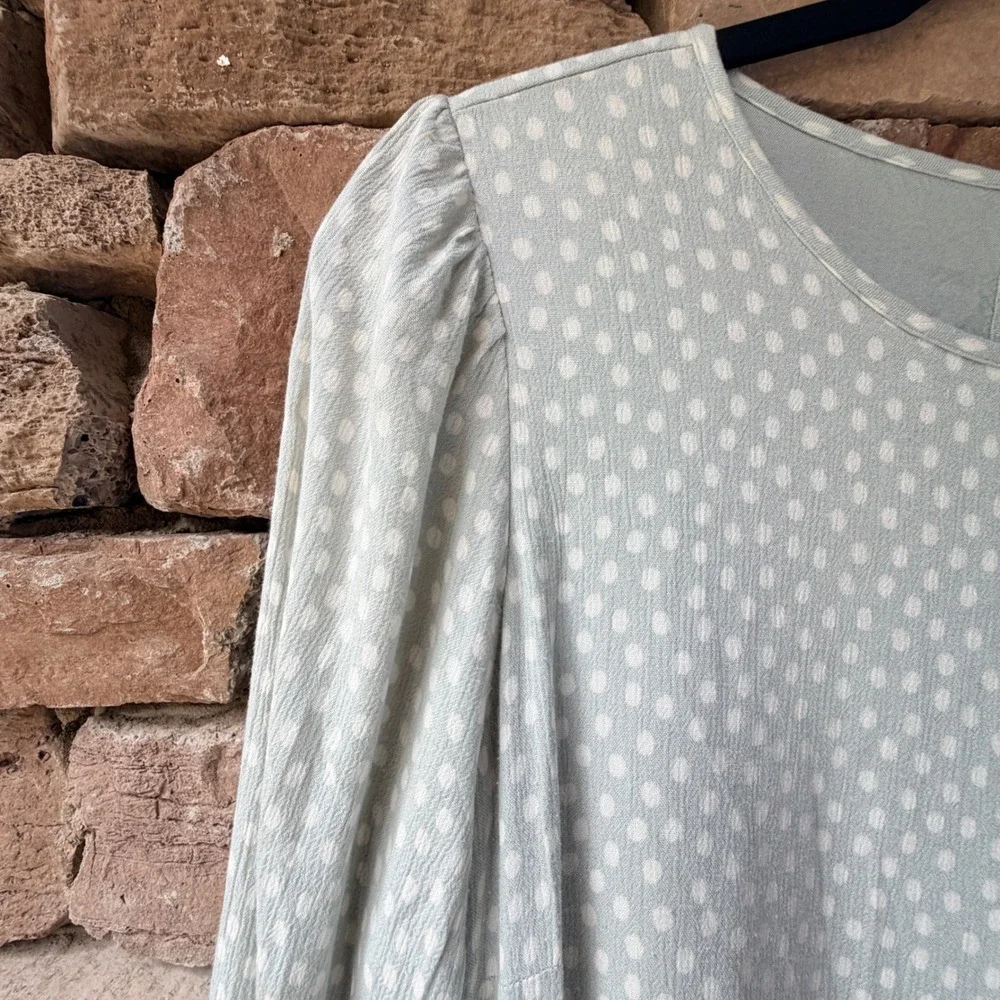 Abercrombie & Fitch Womens Large Dress Green Polka Dot Long Sleeve Tiered Mini